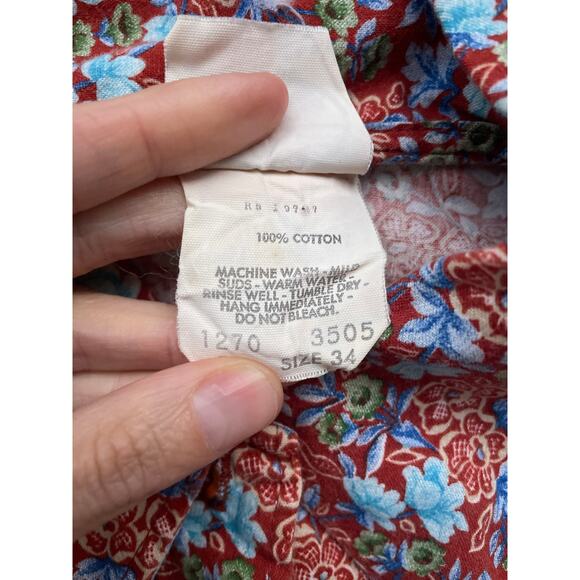 Vintage 70s Land N Sea Floral Button Up Collared Shirt Cotton Sz 34 S/M Retro - Picture 10 of 13
